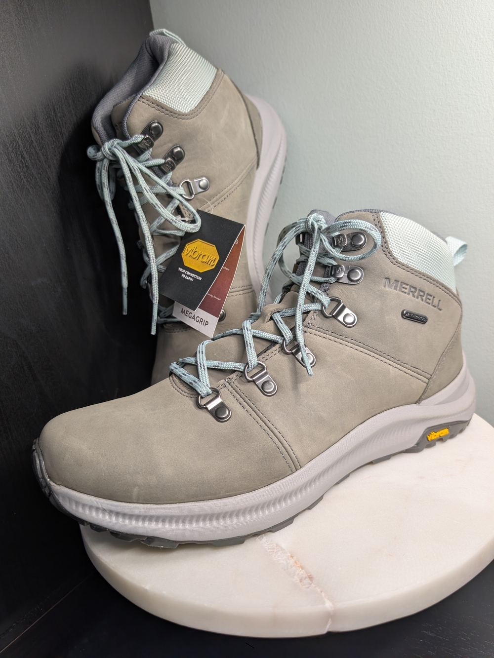 Merrell Women's Ontario Mid Waterproof Gray With Aqua Hiking Boots US 10 NWT